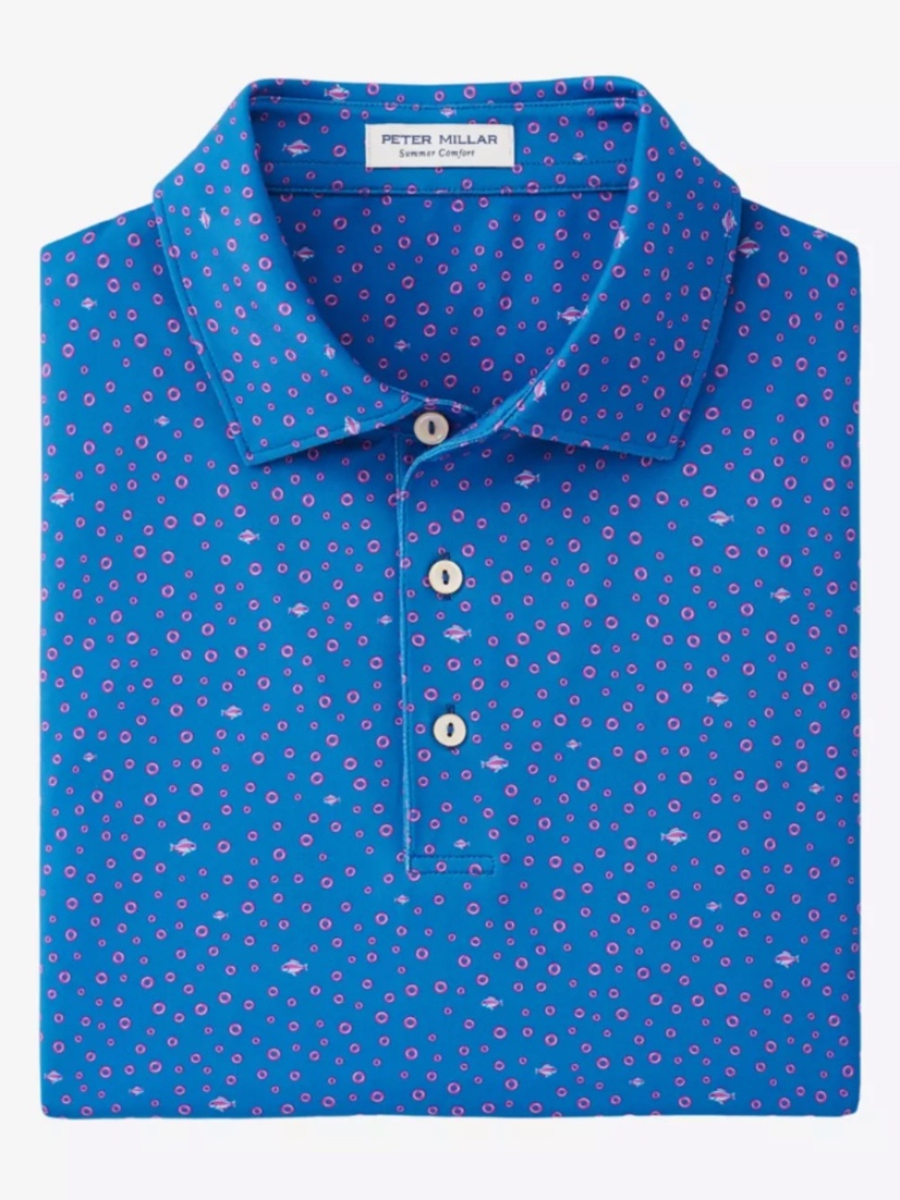 Peter Millar Men's Medium Starboard Fish Performance Jersey Polo MSRP $110